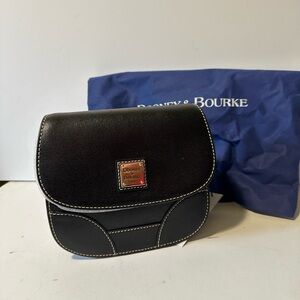 Dooney & Bourke Black Saddle Crossbody Bag with White Stitching